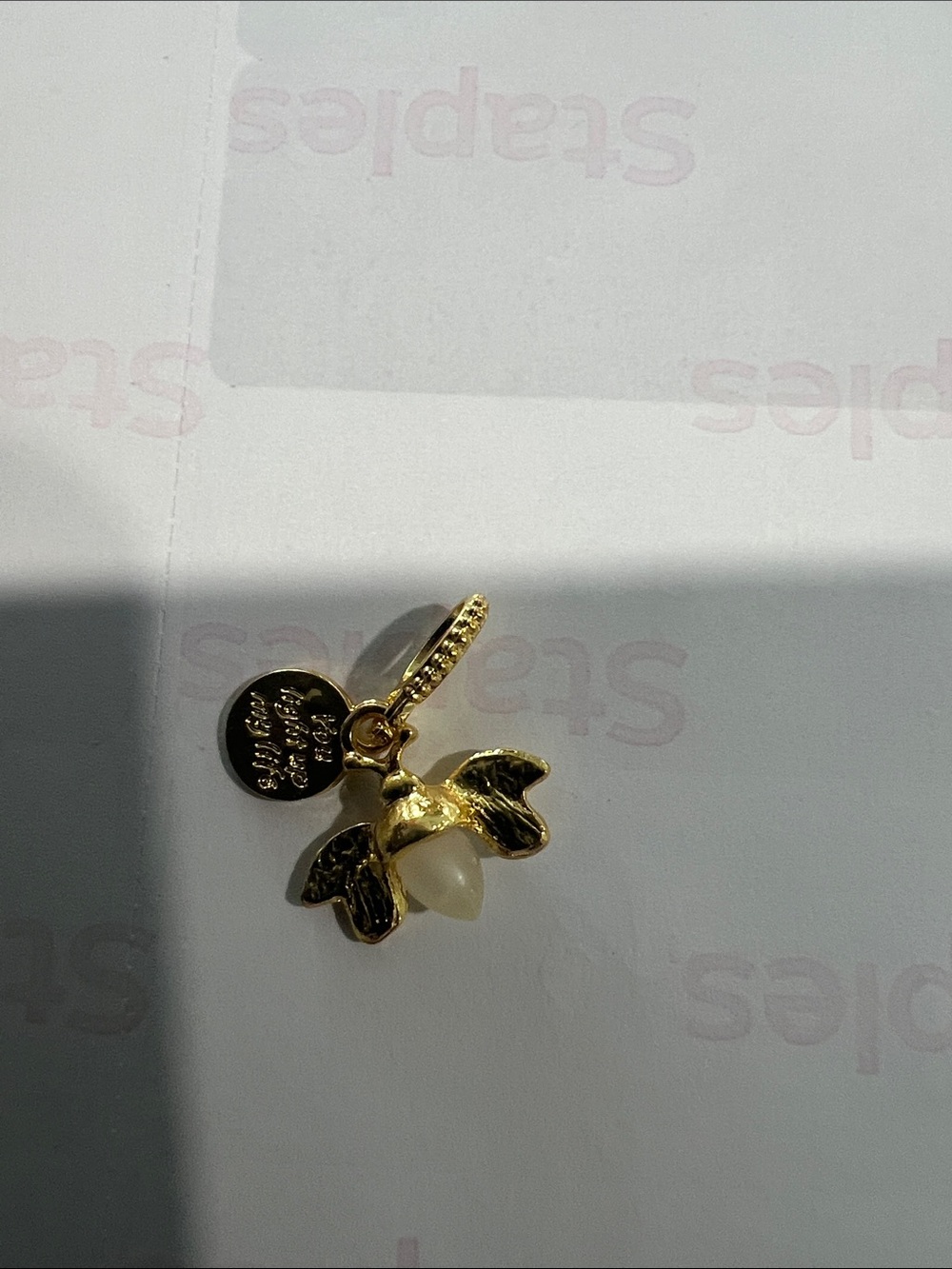 Gold Bee Charm Pendant with Cream Stone